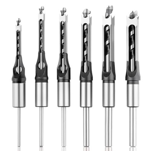 Square Hole Drill Bit Set, Bearing Steel, 6 Sizes 1/4"-5/8"