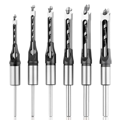 Square Hole Drill Bit Set, Bearing Steel, 6 Sizes 1/4"-5/8"