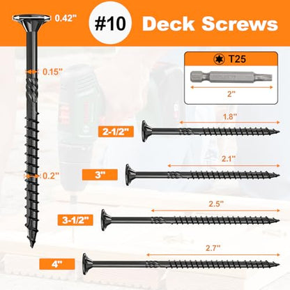 #10 x 4” Deck Screws, 108Pcs Star Drive Wood Screws - color: Black, size: 4 Inch