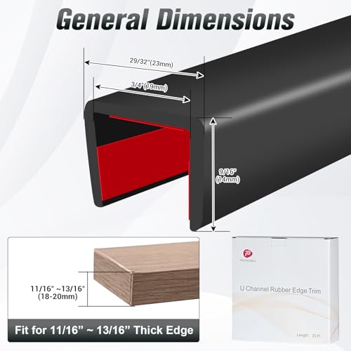 Rubber Edge Trim, Self Adhesive U Channel Edge Trim, Big Size U Shaped Trim, Edge Banding for Plywood, Woods, Shelf, Cabinet, Countertop, Size 3/4", Length 20Ft, Black - size: Size3/4"(Fit 11/16"~13/16"), L20'