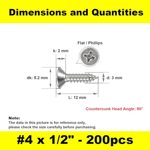 #4 x 1/2" 304 Stainless Steel Small Wood Screws, M3x12mm(200Pcs) - size: #4 x 1/2''-200pcs