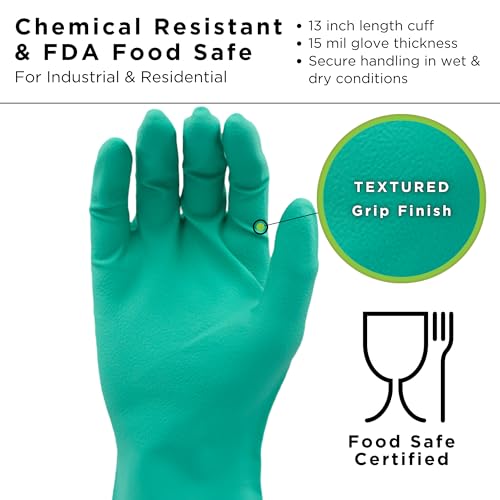SHOWA 727 Chemical Resistant Gloves, 15-mil Nitrile, Medium 12-Pack - size: Medium, style: 12-pack
