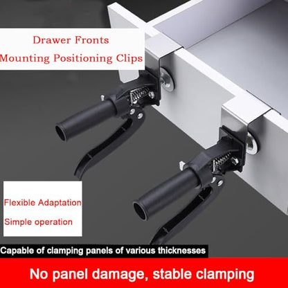 Drawer Front Installation Clamps Kit – Cabinet Mounting Tool with Replaceable Clips, Drawer Slide Jig, Stainless Steel Installation Jig, 6 pcs + 2 Handles
