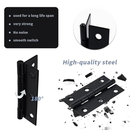 Antrader 2" Black Folding Hinges with Screws for Cabinet Drawer Jewelry Box - color: Black, size: 2" x 1.1", 12pcs