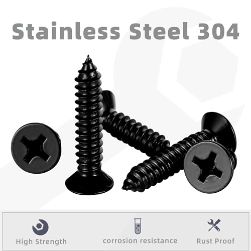 #8 x 1 Wood Screws Flat Head Fast Self Tapping Drywall Screws 18-8 Stainless Steel 304 Black Finish, 100 PCS - size: #8 x 1"
