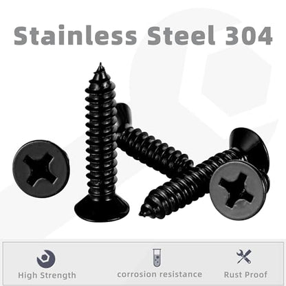 #8 x 1 Wood Screws Flat Head Fast Self Tapping Drywall Screws 18-8 Stainless Steel 304 Black Finish, 100 PCS - size: #8 x 1"