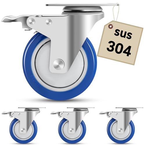 Nefish Stainless Steel 4 Inch Caster Wheels with Brake,304 Heavy Duty Stainless Casters Set of 4,Rust-Proof Industrial Castor for Furniture,Labs,Hospitals,Restaurants,Industrial Manufacturing - style: 4 INCH