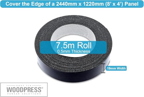 3/4" Black Matt Pre-Glued Melamine Edge Banding, 25 ft - size: Width: 3/4"