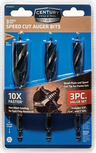 Century Drill & Tool 38603 Speed Cut Auger Bit Set, 3 Piece - size: 5/8" x 6", 3/4" x 6", 1" x 6"
