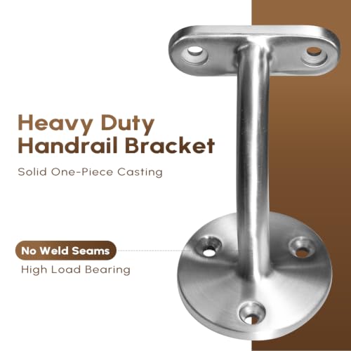4 Pack 316 Stainless Steel Handrail Bracket for Indoor Stairs, Brushed Railing Brackets for Handrail, Wall Mount Hand Rail Bracket - size: 4 Pack