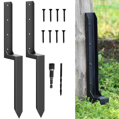 33.62" Heavy Duty Fence Post Repair Kit – One-Piece 11-Gauge Steel Anchor Ground Spike for 4x4 & 6x6 Wooden Fence Posts, Mailbox Post, Gate, Garden & Farm Reinforcement (2, Black)