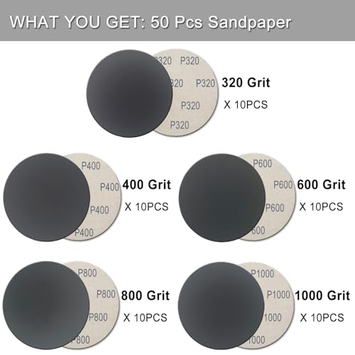 50Pcs 5 Inch Hook and Loop Sanding Discs, Wet Dry Sandpaper Assortment - style: Grit 320 400 600 800 1000