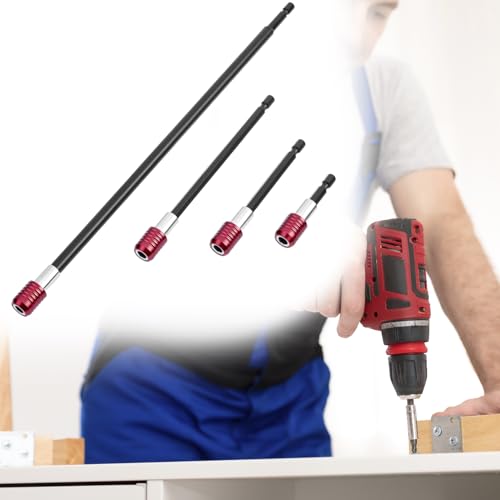 QWORK Drill Bit Extension Set - 4 Pcs Magnetic Drill Bit Extenders, 1/4" Hex Shank, Includes 2", 4", 6", 12" Lengths