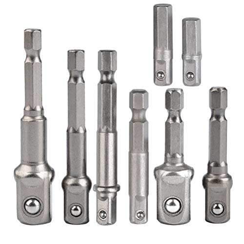 TIMESETL 8pcs Impact Adaptor Set - 1/4" 3/8" 1/2" Hex Shank Square Nut Drill Extension Bit Set
