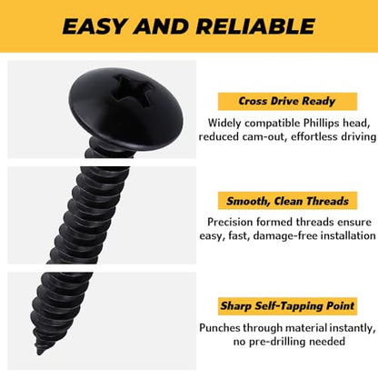 150pk #8 x 1/2" Black Truss Head Self Tapping Screws, 304SS + Bit - size: #8 x 1/2