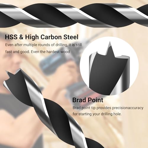 Extra Long 9.05" Brad Point Wood Drill Bit Set Imperial - size: Extra Long