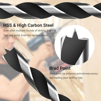 Extra Long 9.05" Brad Point Wood Drill Bit Set Imperial - size: Extra Long