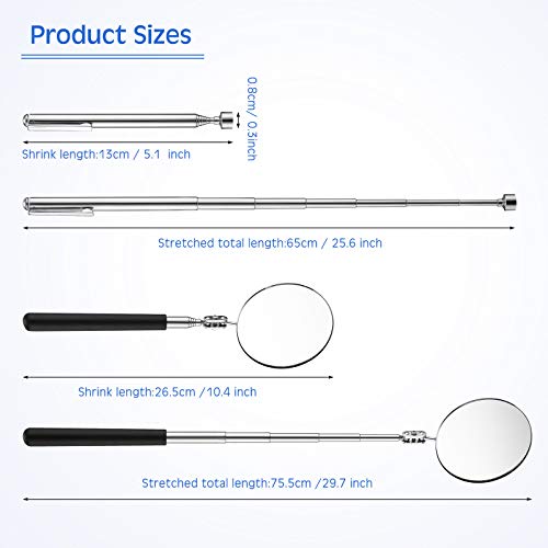 Honoson 2 Pcs Telescoping Inspection Mirror Set 3 Lb Magnetic Stick Gadget