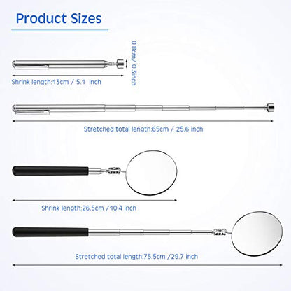 Honoson 2 Pcs Telescoping Inspection Mirror Set 3 Lb Magnetic Stick Gadget