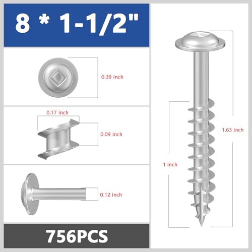 Wensilon Pocket Hole Screws, #8 x 1-1/2", Square Drive, White, 5lbs 756pcs - color: Silver, size: 8*1-1/2"