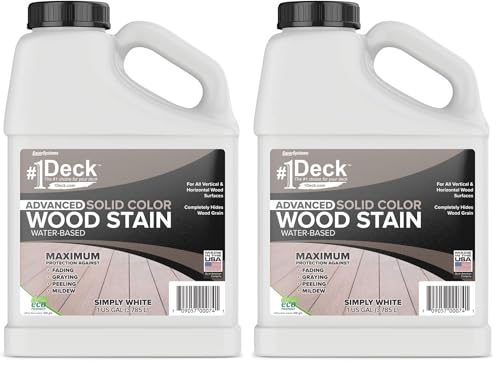 #1 Deck Premium Advanced Solid Color Outdoor Wood Stain and Sealer in One – Water Based Sealant for Wood Decks, Fences, & Siding - 1 Gal - Made in USA - Simply White (Pack of 2) - color: Simply White, size: 1 Gallon (Pack of 2)