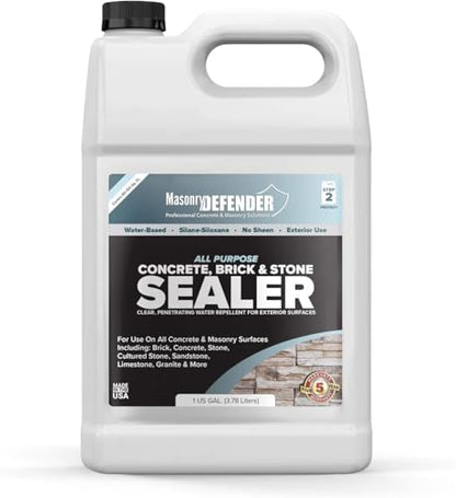 MasonryDefender All Purpose Brick Stone & Concrete Sealer - Transparent Penetrating Waterproof Coating for Outdoor Masonry Surfaces - 1 Gallon - size: 1 Gallon