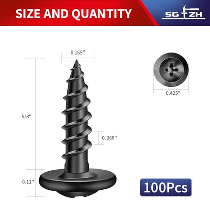 #8 x 5/8" Wood Screw 100Pcs Alloy Steel Standard Thread Truss Head Fast Self Tapping Black Oxide by SG TZH - color: Black - Alloy Steel, size: #8 x 5/8"