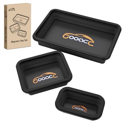 GOOACC 3 Sizes Collapsible Magnetic Parts Tray Set Black - color: Black