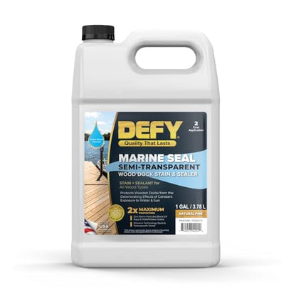 DEFY Marine Sealer - Semi-Transparent Waterproof Wood Stain, UV Resistant, Outdoor Sealer - Natural Pine - 1 Gallon - color: Natural Pine, size: 1 Gallon