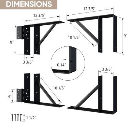 JUBEST 2 Pcs Heavy Duty Gate Bracket Kit for Wood Fence Gates, Black - size: 2 Pcs