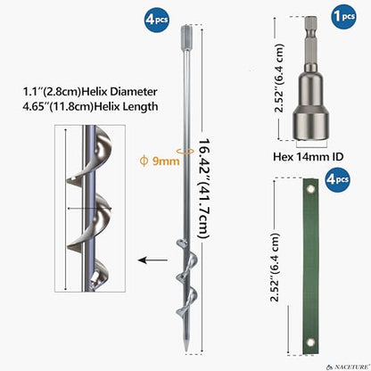 NACETURE 18 Inch Screw-In Ground Anchors with L Brackets, 4 Pack