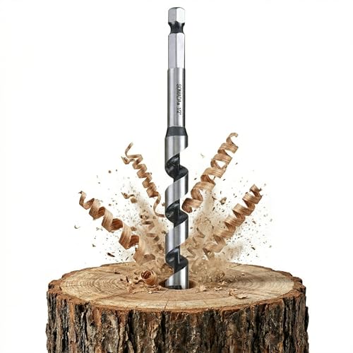SOMADA 1/2" x 9" Auger Drill Bit for Wood, Ship Auger Hex Shank - size: 1/2"x9" Silver