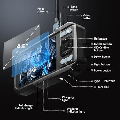 KIRFEIHT Endoscope Camera with Light, Dual Lens Borescope Camera with Light