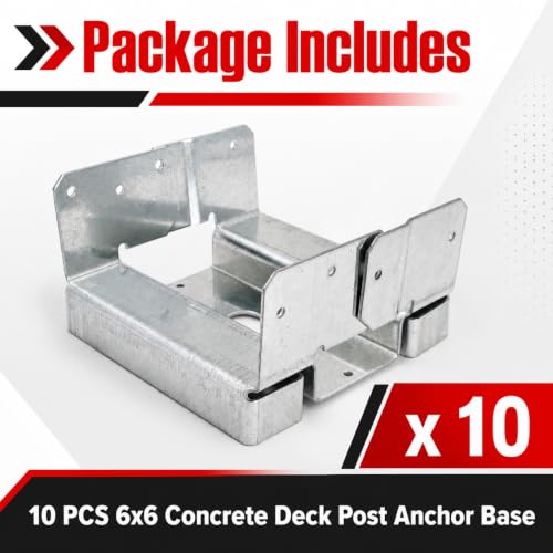 10-Pack 6x6 Post Base Brackets for Actual 5.5" x 5.5" Wood Posts, 2mm Electro-Galvanized Bolt-Down Anchors with 1" Raised Base for Fences, Decks and Garden Projects