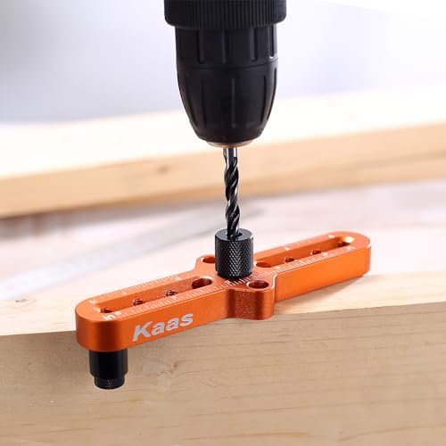 Kaas Self Centering Dowel Jig Kit - Premium Woodworking Tool with Line Scriber Center Finder - Drill Guide for Precise Straight Holes - Includes 1/4", 5/16", 3/8" Bit Guides for Hand Drills