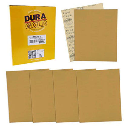 Dura-Gold Premium 9" x 11" Gold Sandpaper Sheets, 1000 Grit (Box of 10) - size: 1000-Grit