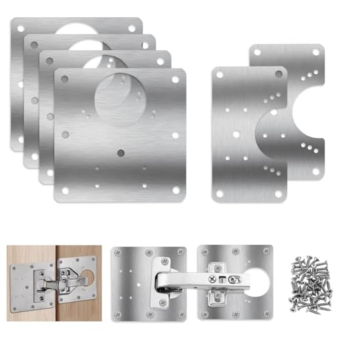 Trinkrittey 6 PCS Hinge Repair Kit Plate for Cabinet Hinges Repair Fixing Plates Stainless Steel Cabinet Hinge Repair Plate with Mounting Screw Hinge Repair Replacement Kit for Cupboard