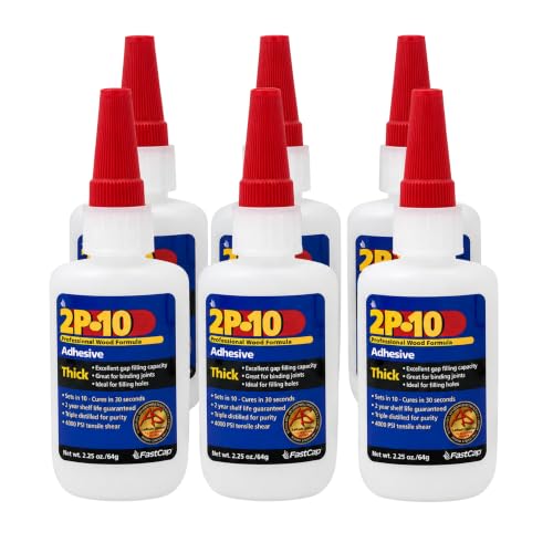 FastCap 2P-10 Professional 2 Oz Thick Super Glue Adhesive Bottles, 6-Pack