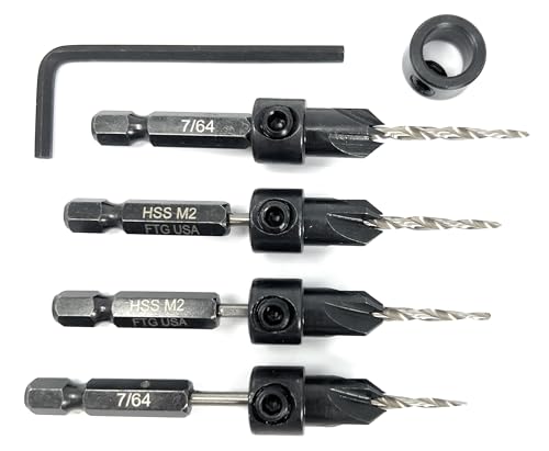 FTG USA 4 Pc #4 (7/64") Tapered Countersink Drill Bit Set with 1 Stop - size: #4, style: Same Sort 4 Pc