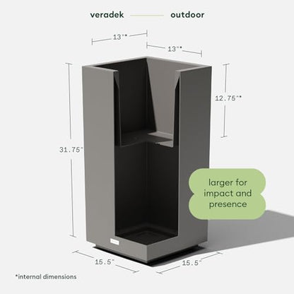 Veradek Block Series Pedestal Planter - Tall Rectangular Outdoor Planter - color: Gray, size: 32"H x 15.5"W
