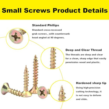 #4 Flat Head Phillips Wood Screws 150Pcs, Yellow Zinc, 5/16" - color: Yellow, size: #4 x 5/16''-150pcs