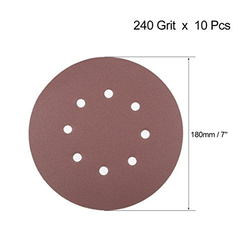 uxcell 10Pcs 7 Inch 8 Hole Hook and Loop Sanding Disc 240 Grit Flocking Sandpaper Random Orbital Sander Paper - size: 240 Grit