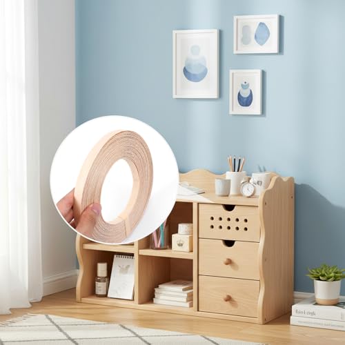 Birch Edge Banding 1/2 Inch X 50 Ft Preglued Iron on Wood Veneer Edging, Birch Iron-On Veneer Edge Band, Self Adhesive-Flexible Plywood Wood Tape for Cabinet Furniture Restoration