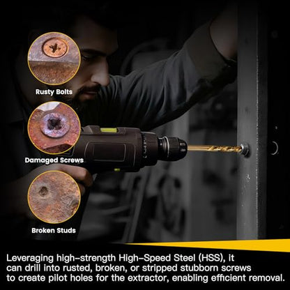 27-Piece Bolt Extractor kit, Easy Out Screw Extractor Set with Left Hand Cobalt Drill Bits, Hex Adapter, 1/2" F to 3/8" M Reducer for Broken, Damaged, Rusted, Rounded-Off Bolts, Nuts