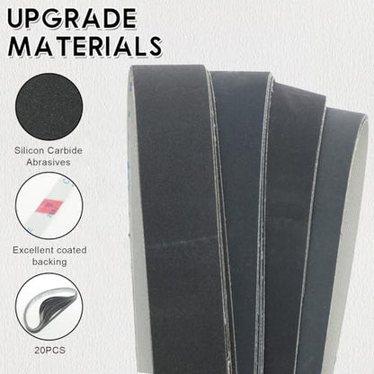 20Pcs 1x30 Inch Sanding Belts, Silicon Carbide Fine Grit Set