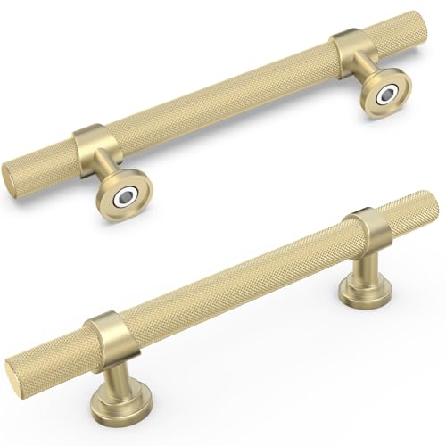 10 Pack 3-3/4 Inch Cabinet Pulls knurled Brushed Gold Kitchen Cabinet Handles Aluminum and Zinc Alloy Drawer Pulls Solid Cabinet Hardware - color: Brushed Gold, size: 3-3/4'' Hole Center(96mm)