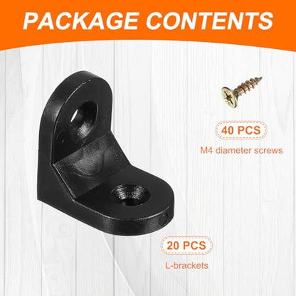 Generic 20pcs Plastic l Brackets 0.7"x0.9" (16.6x23.1mm) Small Round l Shape Bracket 90 Degree Right Angle Corner Brace with Screws for Shelves Wood Cabinet Chair Drawer Fence, Black