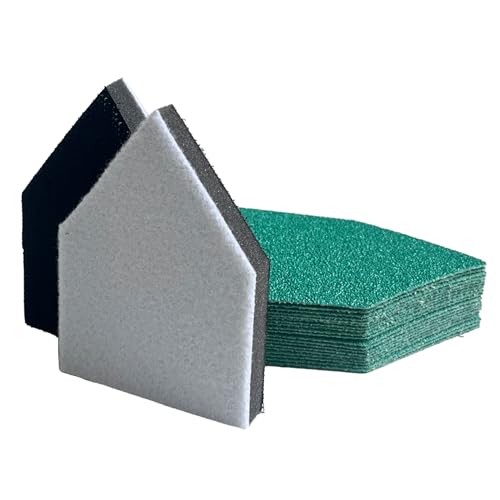 90mm x 65mm Triangle Sanding Sheet Assortment, Fits Milwaukee M12 Fuel Sanders, 60, 80, 120, 240, 400 Grit, Heavy-Duty Hook & Loop Film Sandpaper, Detail Sander Sandpaper and 1 Sanding Interface Pads - style: 50pcs(Mixed Grit)
