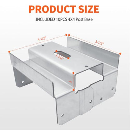 lifgarfe 10Pcs 4x4 Post Base Anchor Concrete Deck Post Bracket Fit for Deck,Patio Or Pergola - size: 4X4 10PCS