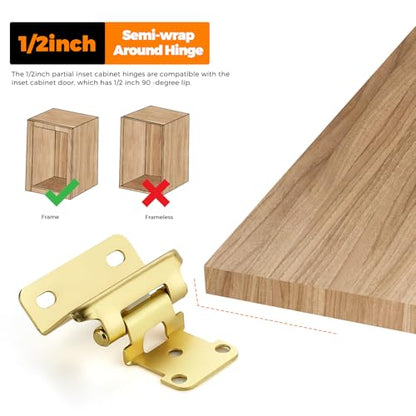 Ravinte Gold Semi-Overlay 1/2 inch Self-Closing Hinges, 10 Pack - color: Gold